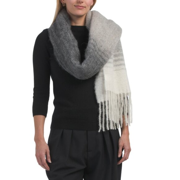 CRISTINA CHITI Ivory/Grey Made In Italy Wool Blend Scarf - Picture 1 of 2